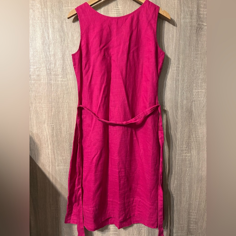 Boden Vibrant Pink Midi Dress Size 12 Linen Summer Spring - Picture 2 of 6